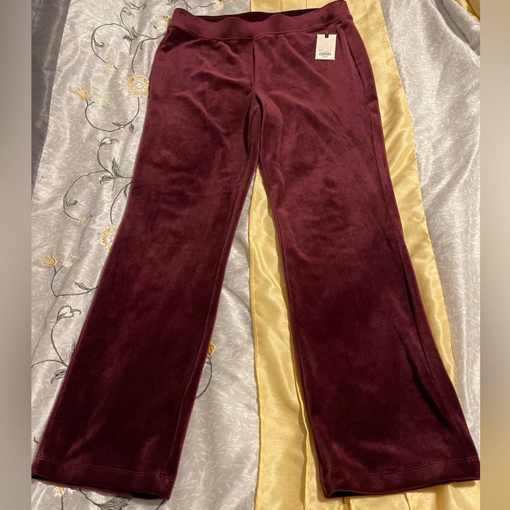 Medium wine colored velvet look long pants